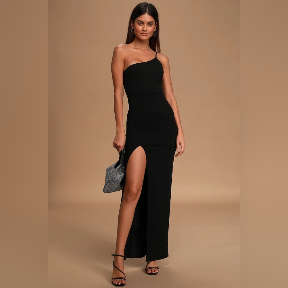 Lulus Keeper of My Heart Black One-Shoulder Maxi Dress XL